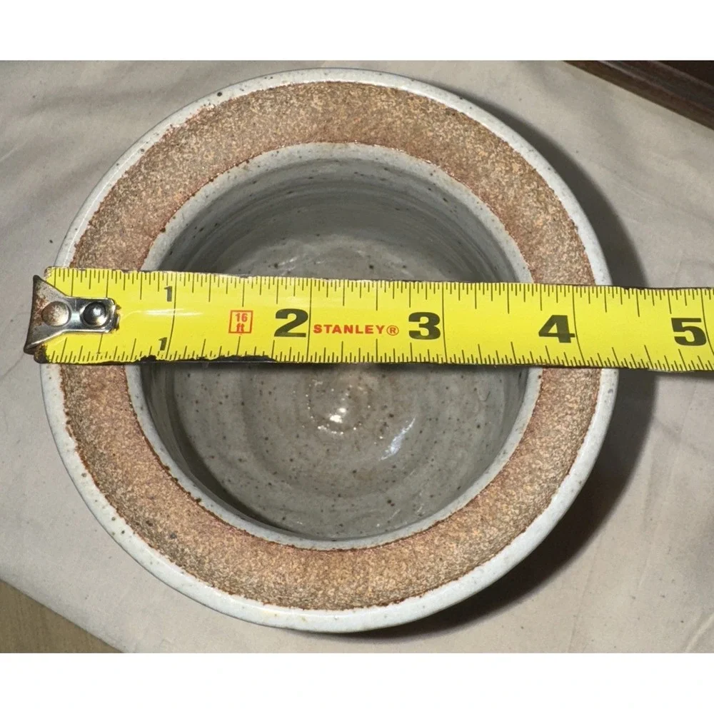 Hand Made Pottery Salsa Bowl signed Blue Gray‎ Brown 4.25